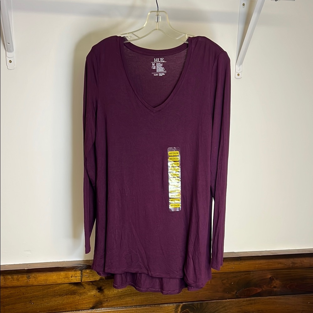 NWT‎ Hue Women's Purple Tunic Length Long Sleeve Top- M